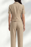 Khaki Notched Lapel Single Breasted Short Sleeves Slim Fit Long Women Suit