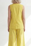 Butter Yellow V-Neck One Button Midi Sleevelsss Women Suit