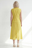 Butter Yellow Notched Lapel One Button Slim Fit Midi Work Dress with Slit