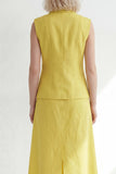Butter Yellow Notched Lapel One Button Slim Fit Midi Work Dress with Slit