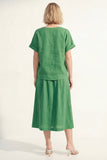 Green V-Neck Short Sleeves Satin Midi Single Breasted Work Dress