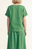 Green V-Neck Short Sleeves Satin Midi Single Breasted Work Dress