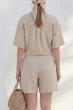 Khaki Notched Lapel Single Breasted Short Sleeves Women Suit