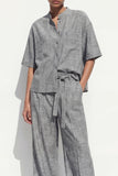 Grey Crew Neck Single Breasted Long Women Suit with Belt