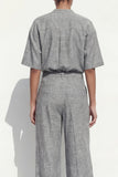 Grey Crew Neck Single Breasted Long Women Suit with Belt