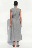 Grey V-Neck Single Breasted Midi Work Dress with Belt