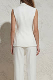 White Notched Lapel Ruched Slim Fit Long Women Suit