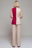 Notched Lapel ColorBlock Light Khaki 2 Piece Women Suits