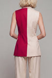 Notched Lapel ColorBlock Light Khaki 2 Piece Women Suits