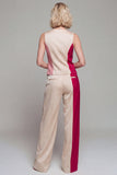 2 Piece ColorBlock Sleeveless Light Khaki Women Suits