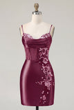 Navy Corset Satin Bodycon Embroidered Short Prom Dress