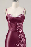 Navy Corset Satin Bodycon Embroidered Short Prom Dress