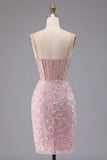 Sparkly Dark Green Floral Corset Bodycon Sequins Short Prom Dress