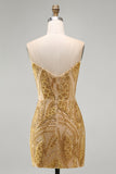 Sparkly Golden Bodycon Sweetheart Sequins Mini Cocktail Dress
