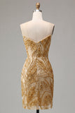 Sparkly Golden Bodycon Sweetheart Sequins Mini Cocktail Dress