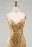Sparkly Golden Bodycon Sweetheart Sequins Mini Cocktail Dress