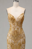 Sparkly Golden Bodycon Sweetheart Sequins Mini Cocktail Dress