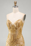 Sparkly Golden Bodycon Sweetheart Sequins Mini Cocktail Dress
