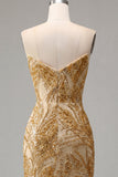 Sparkly Golden Bodycon Sweetheart Sequins Mini Cocktail Dress
