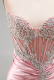 Satin Blush Bodycon Corset Ruched Short Prom Dress with Rhinestones