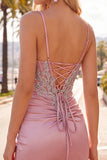 Satin Blush Bodycon Corset Ruched Short Prom Dress with Rhinestones