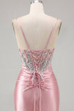Satin Blush Bodycon Corset Ruched Short Prom Dress with Rhinestones