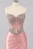 Satin Blush Sweetheart Bodycon Corset Ruched Short Prom Dress with Rhinestones