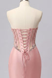 Satin Blush Sweetheart Bodycon Corset Ruched Short Prom Dress with Rhinestones