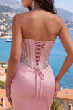Satin Blush Sweetheart Bodycon Corset Ruched Short Prom Dress with Rhinestones