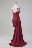 Burgundy Bodycon Corset Ruched Beaded Short Prom Dress with Side Cape