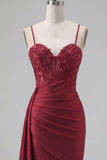 Burgundy Bodycon Corset Ruched Beaded Short Prom Dress with Side Cape