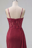 Burgundy Bodycon Corset Ruched Beaded Short Prom Dress with Side Cape