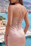 Champagne Bodycon Corset Ruched Beaded Short Prom Dress