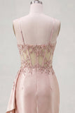 Champagne Bodycon Corset Ruched Beaded Short Prom Dress with Sash