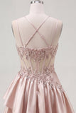 Champagne A-Line Corset Ruched Short Prom Dress with Beading