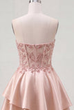 A-Line Champagne Sweetheart Sheer Corset Ruffled Short Prom Dress with Beading