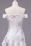 Cold Shoulder A-Line White Floral Short Prom Dress with Beading