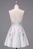 A-Line Sweetheart White Floral Short Prom Dress with Beading