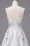 A-Line Sweetheart White Floral Short Prom Dress with Beading