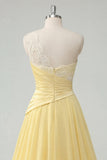 Chiffon Butter Yellow A-Line One Shoulder Ruched Maxi Dress