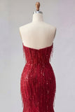 Sparkly Burgundy Mermaid Long Sequin Prom Dress with Slit
