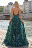 Sparkly Dark Green Corset Tulle High Low Sequin Prom Dress