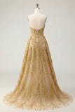 Sparkly Golden Sweetheart Bodycon Corset Beaded Mini Prom Dress with Ruffles Chapel Train