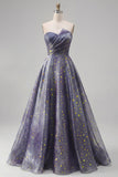 Elegant Starry Long Prom Dress featuring a Sculptural Ruched Bodice and A-Line Skirt