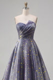 Elegant Starry Long Prom Dress featuring a Sculptural Ruched Bodice and A-Line Skirt