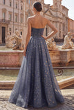 Elegant Starry Long Prom Dress featuring a Sculptural Ruched Bodice and A-Line Skirt