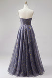 Celestial Midnight Enchanting Starry A-Line Sweetheart Long Prom Dress with Bow