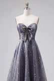 Celestial Midnight Enchanting Starry A-Line Sweetheart Long Prom Dress with Bow
