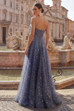 Celestial Midnight Enchanting Starry A-Line Sweetheart Long Prom Dress with Bow