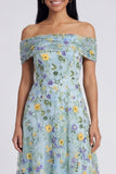 Blue Floral Off The Shoulder A Line Maxi Dress